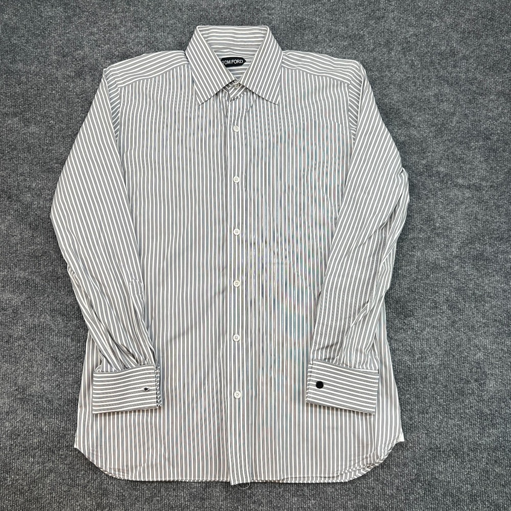 TOM FORD Shirt 41/16  Button Dress Shirt Striped Long Sleeve *FLAW*